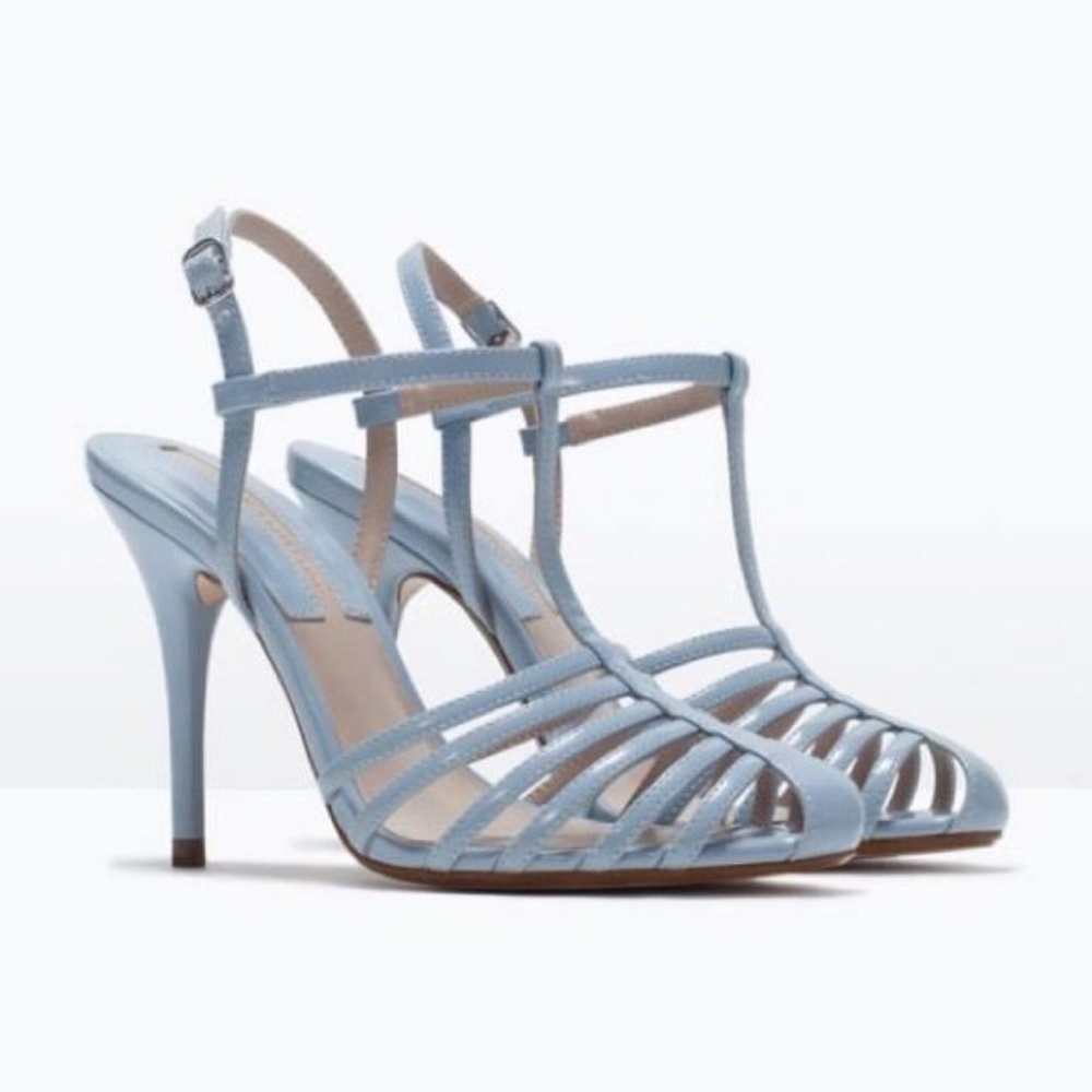 ZARA Blue T-Strap Cage Heels